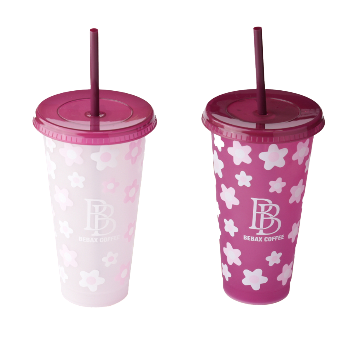 Bebax Color Changing Cups, Reusable Plastic Tumblers with Lids & Straws