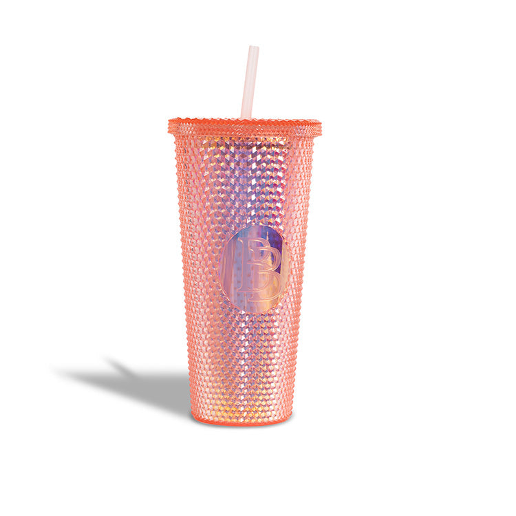 Studded Tumbler with Lid and Straw, 24oz Reusable Double Wall Matte Iced Coffee Cup Smoothie Cup Travel Mug